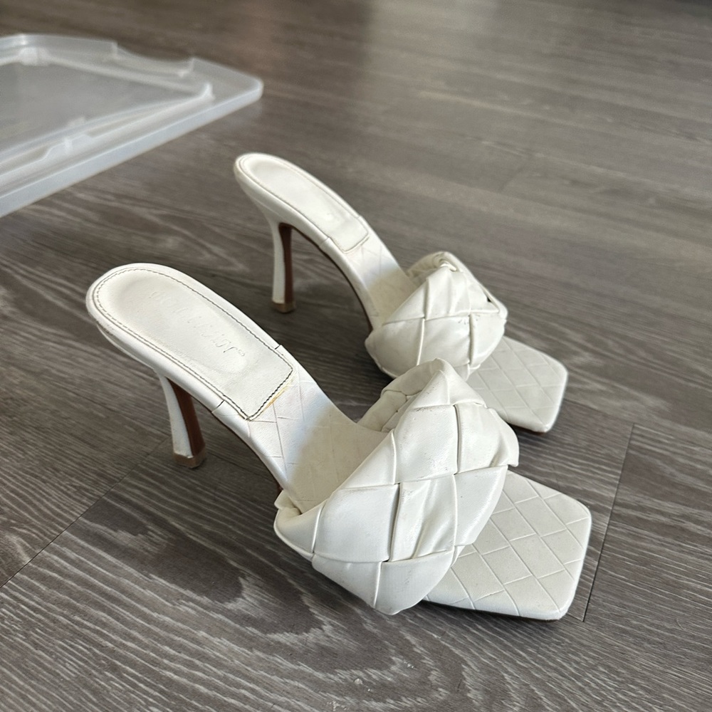 White woven mules